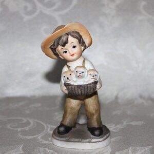 Vintage Bisque Figurine Boy With Puppies